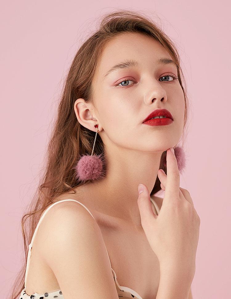 Japanese Joker slimming long mink fur ball love tassel earrings without earhole earclip female painless Joker - dianjiang-