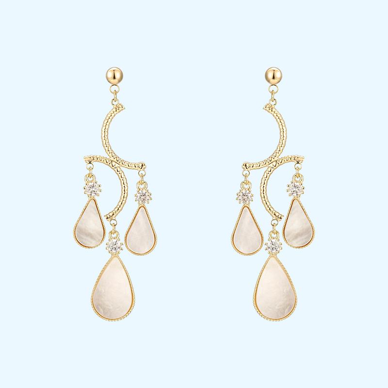 Advanced French style natural shell design Bohemian drops elegant temperament earrings without ear clip - dianjiang-