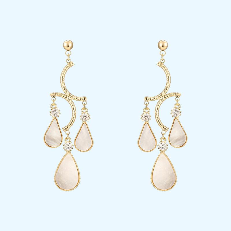 Advanced French style natural shell design Bohemian drops elegant temperament earrings without ear clip - dianjiang-