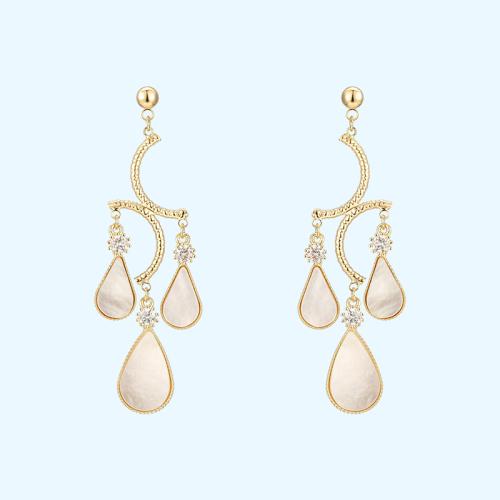Advanced French style natural shell design Bohemian drops elegant temperament earrings without ear clip - dianjiang-