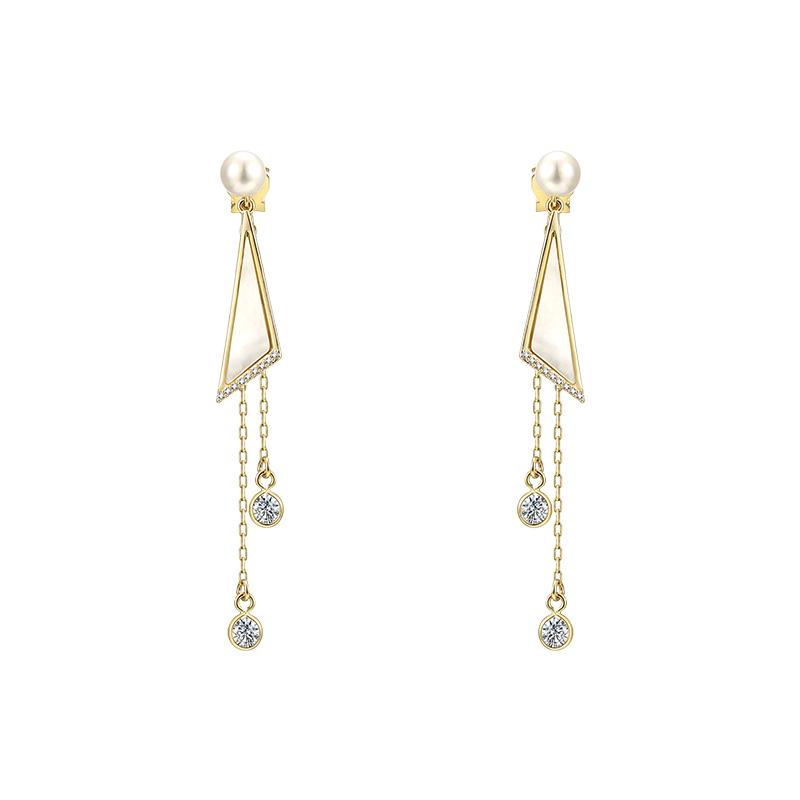 Minimalist design triangular geometric natural shell long flow sour ear nail earringearrings no ear hole painless female daily - dianjiang-