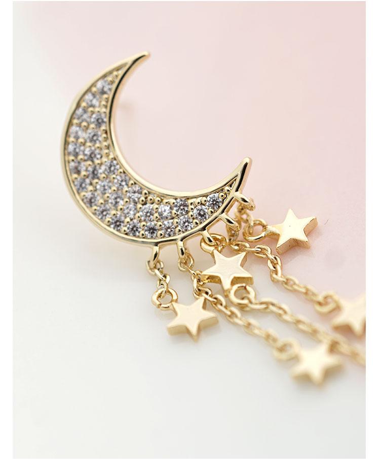 Exquisite super immortal temperament asymmetric star moon Tassel Earrings earstuds earless clip female South Korea - dianjiang-