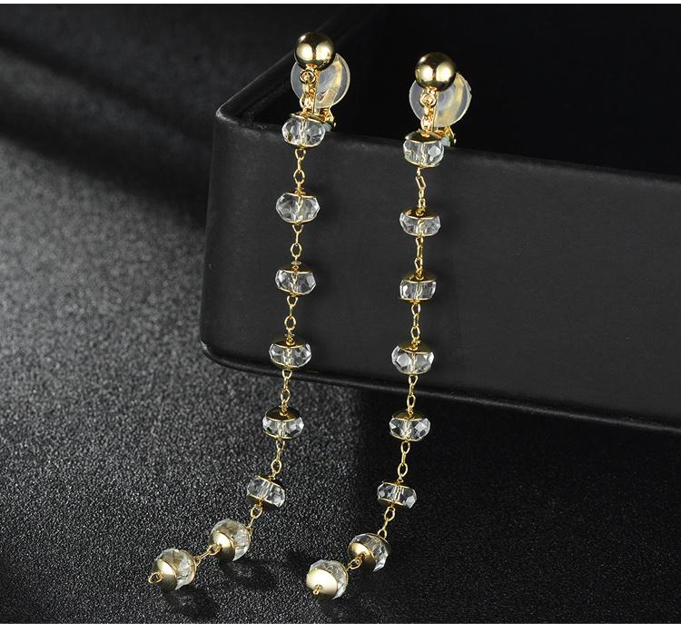 Clearance of the original 49.9 non-refundable lint-free bag long crystal beads tassel earrings ear clip - dianjiang-