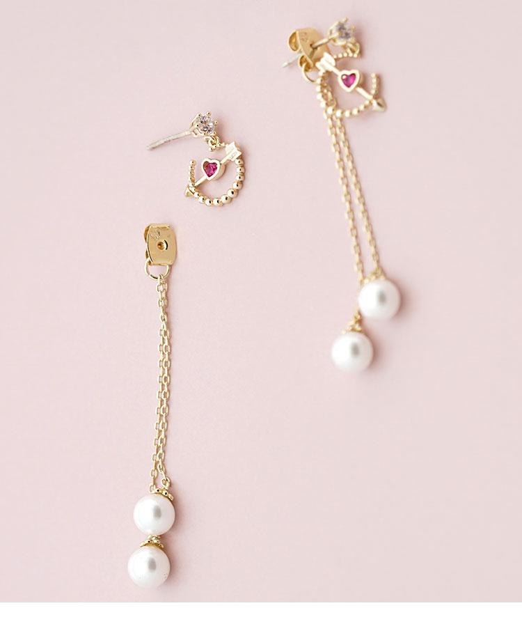 Cupid's Arrow Chic red love pearl long tassel earrings ear clip no ear hole girl - dianjiang-