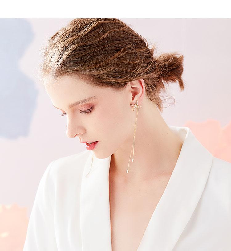 Super immortal heavy industry shows thin, long, cold and cool temperament, super long bow tie, tassel, earring, ear clip, female round face without ear hole - dianjiang-