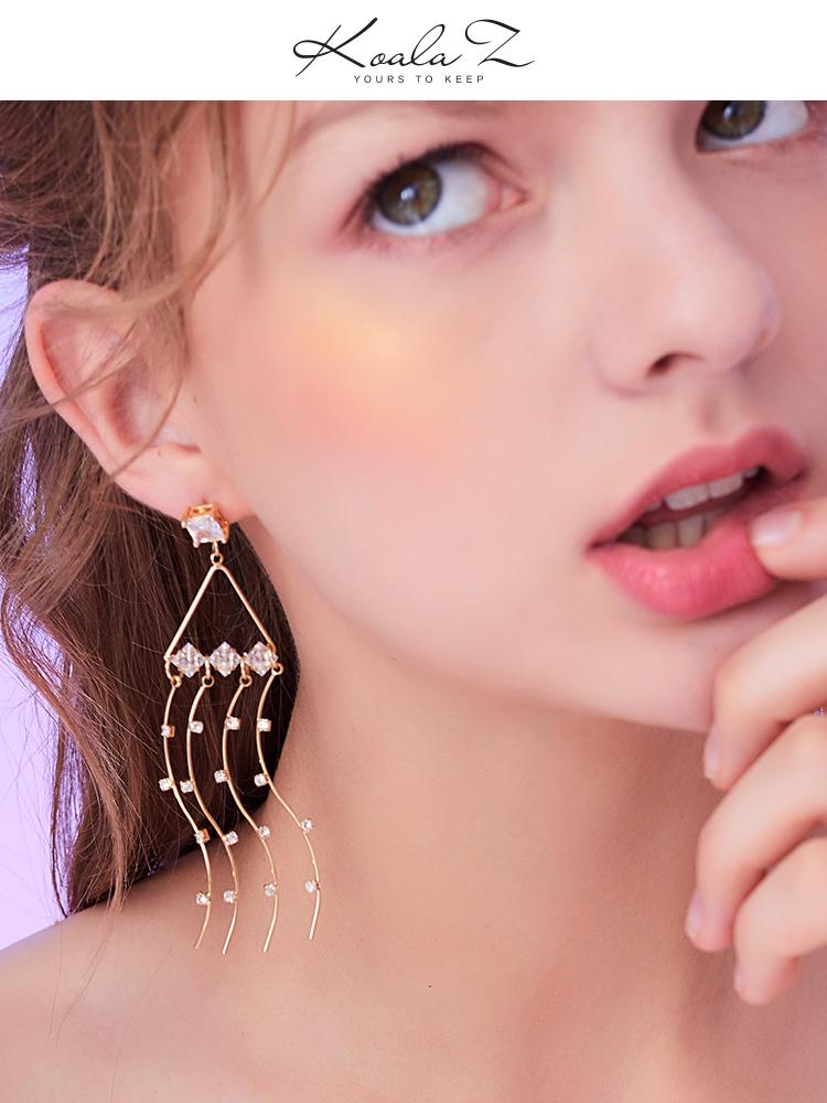 Long sweet temperament crystal metal polyfluid sour ear nails no ear hole ear clip female painless daily - dianjiang-