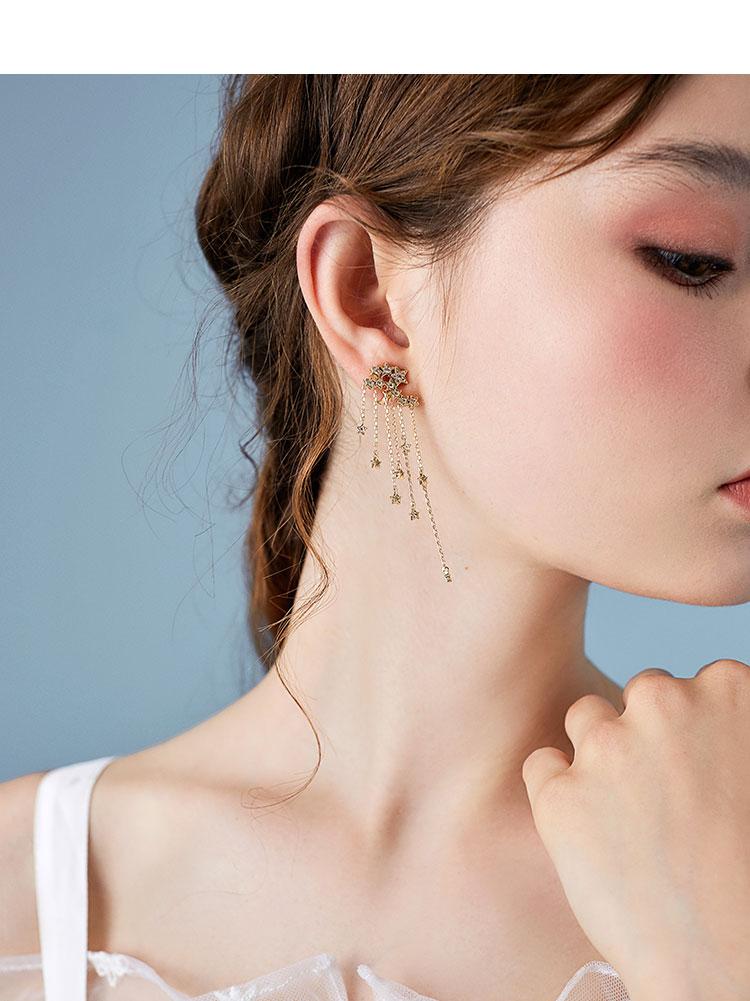 Advanced textured star meteor star waterfall long stream Sudo drop earring earrings no ear hole female super fairy - dianjiang-