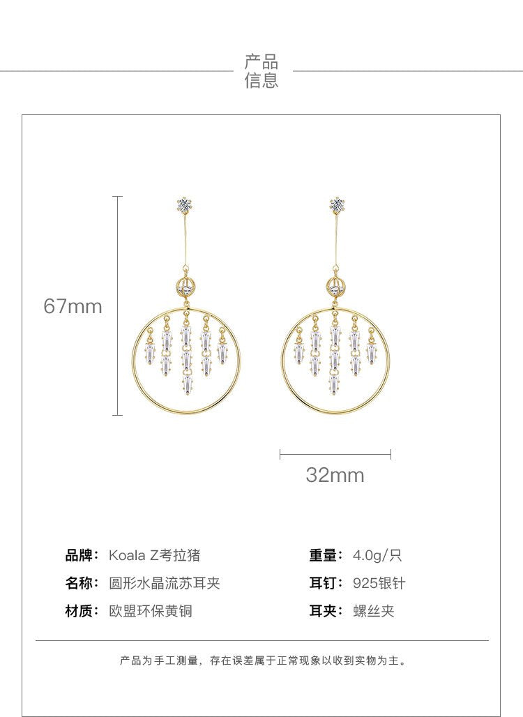 Fresh temperament lady metal ring crystal zircon tassel earrings earring earring female - dianjiang-