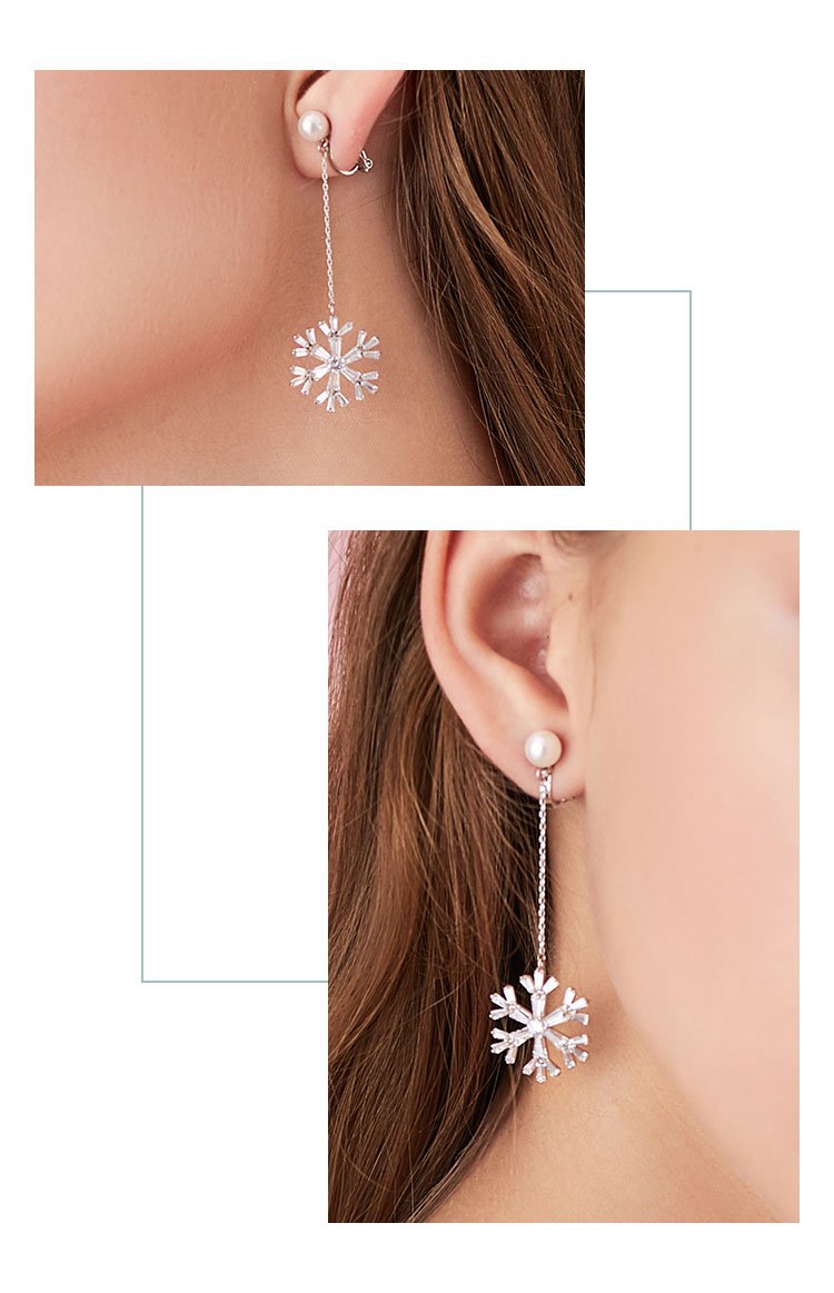 Super fairy temperament cold wind crystal snowflake ear nails no ear hole ear clip woman painless - dianjiang-