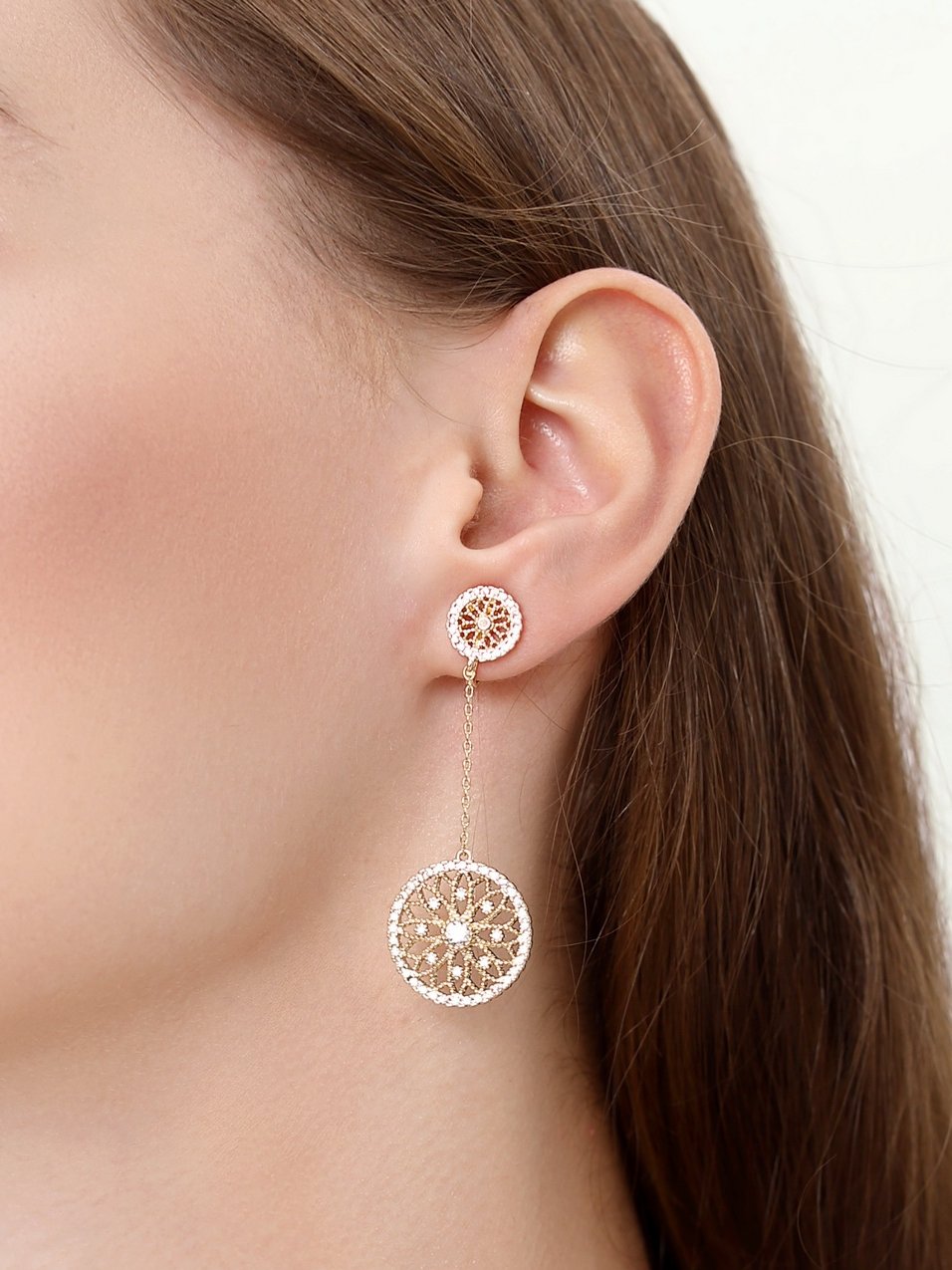 Lace cut out, diamond set, dream catcher, Japanese sweet earrings, earmuffs, no earholes, female, European and American atmosphere - dianjiang-