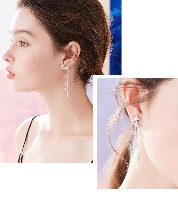 Silver stitched starfish zircon polyfluid su temperament ear nail earrings painless earless hole adjustable ear clip female daily - dianjiang-