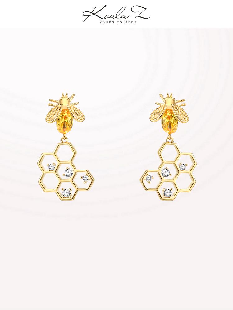 The design feeling is fresh and lovely honeybee honeycomb earrings without earhole earclip female - dianjiang-