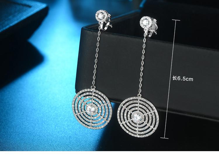 Big name classic long non-picking face-shaped tassel-set diamond disc drop earrings / ear clip painless women boutique - dianjiang-