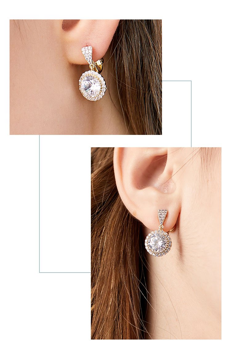 Classic commuter shining gem round diamond earrings earrings earrings earrings clip earless women's daily boutique in Europe and America - dianjiang-