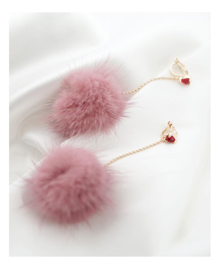 Japanese Joker slimming long mink fur ball love tassel earrings without earhole earclip female painless Joker - dianjiang-