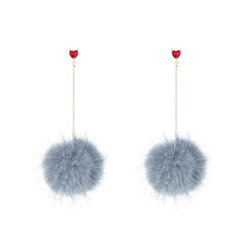 Japanese Joker slimming long mink fur ball love tassel earrings without earhole earclip female painless Joker - dianjiang-