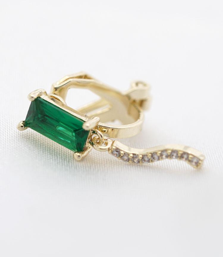 Exquisite and small emerald, exquisite zircon, asymmetric emerald, small pearl, earring, earring clip, girl without earhole - dianjiang-