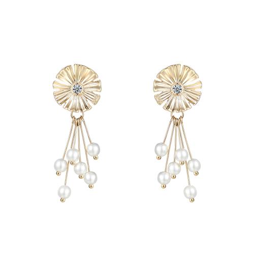 Fresh and gentle daisy flowers, sun flowers, pearl earrings, no ear holes, no pain for women - dianjiang-