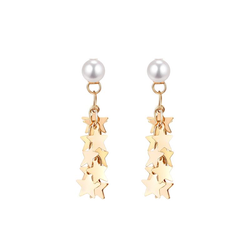 Exquisite, small and versatile waterfall, five star, little tassel earring, earless female, South Korea - dianjiang-