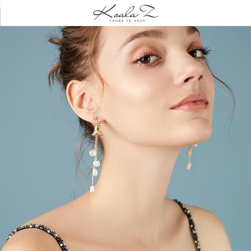 超仙长款风铃流苏天然珍珠耳环气质耳坠新款耳环耳夹无耳洞女冷淡 - dianjiang-