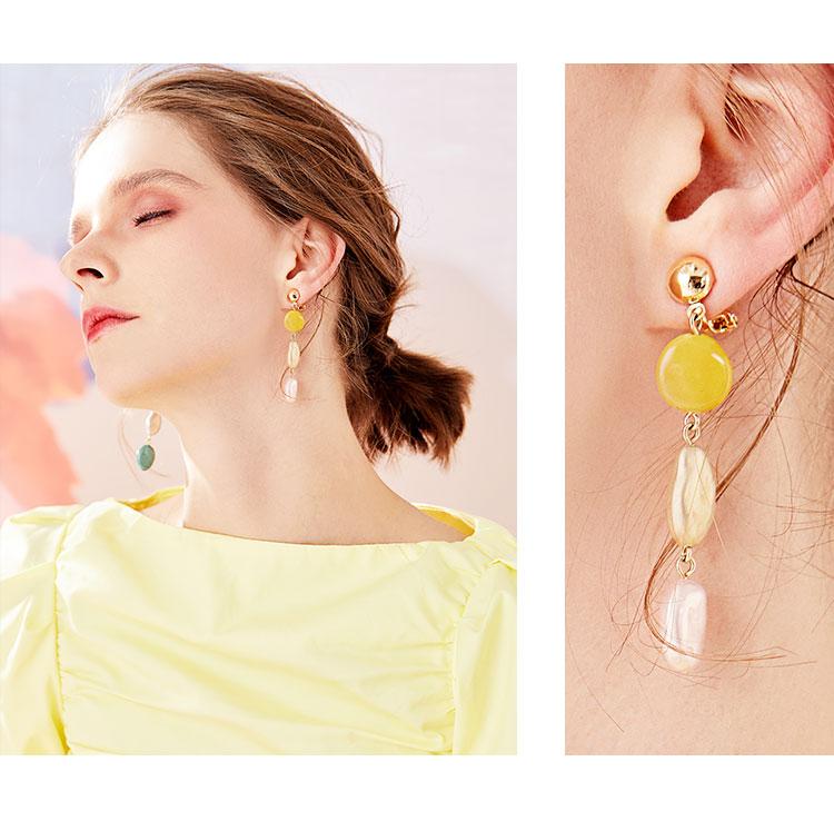 Spring Morandi New Color Light texture asymmetric stitching irregular long ear nails earless hole ear clip female - dianjiang-