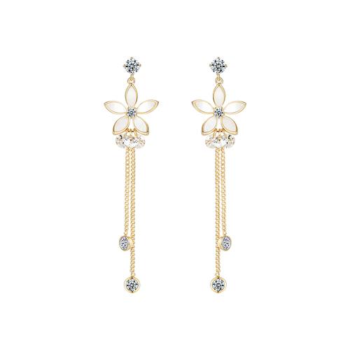 Gentle temperament of metal shell flower crystal tassel snail no ear hole ear clip female painless - dianjiang-