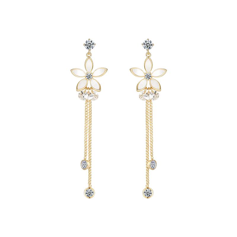 Gentle temperament of metal shell flower crystal tassel snail no ear hole ear clip female painless - dianjiang-