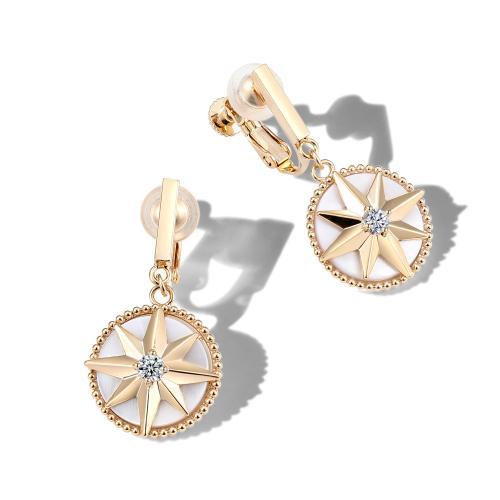 Natural shell, star, compass element, classic earring, earless clip, female 925 silver needle - dianjiang-