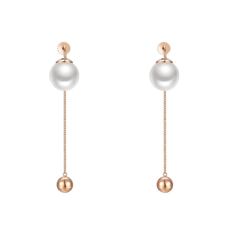 Big brand same style elegant pearl Metal Ball Pendant Long 925 silver needle earring earring female without earhole - dianjiang-