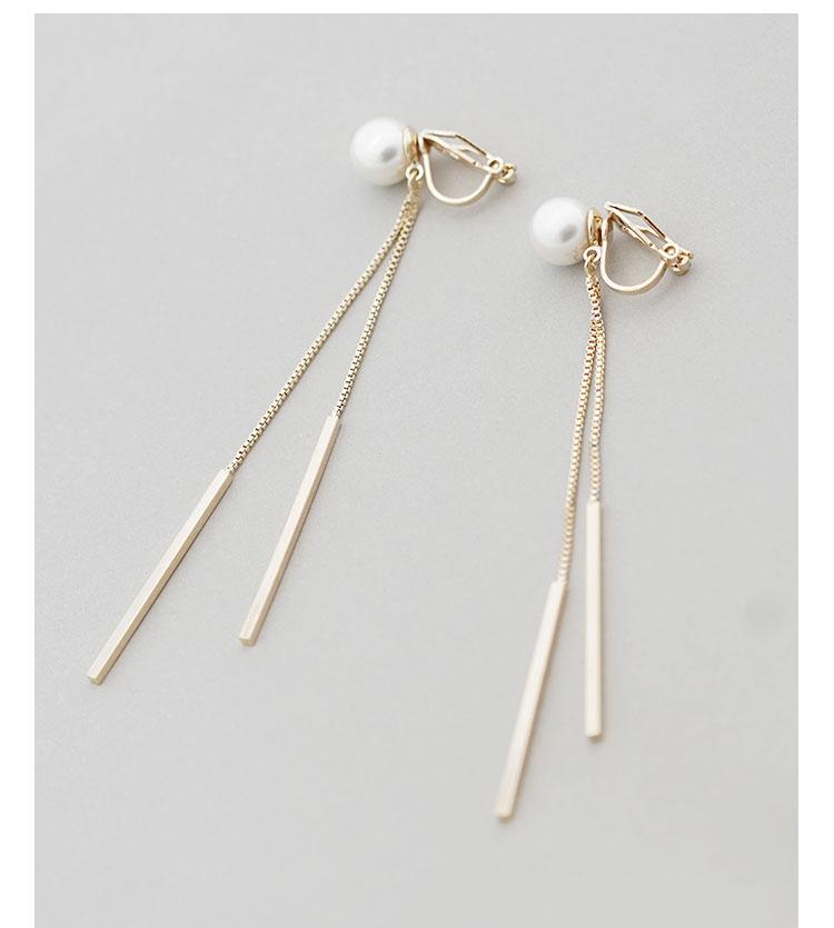 South Korea extremely simple Joker long round bead metal tassel OL temperament earrings earclip without ear hole female personality geometry - dianjiang-