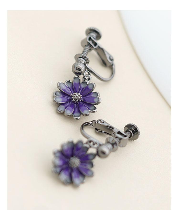 Simple and soft black daisy flower earring earring earring clip without ear hole female Korean temperament celebrities Joker fresh - dianjiang-