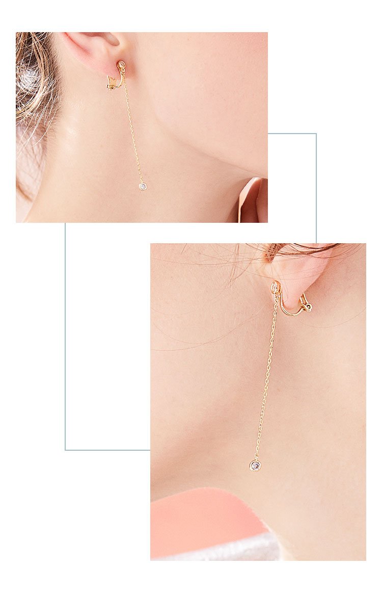 Very simple OL small long simple slim round drill fairy commuter cold wind earring ear clip without ear hole female - dianjiang-