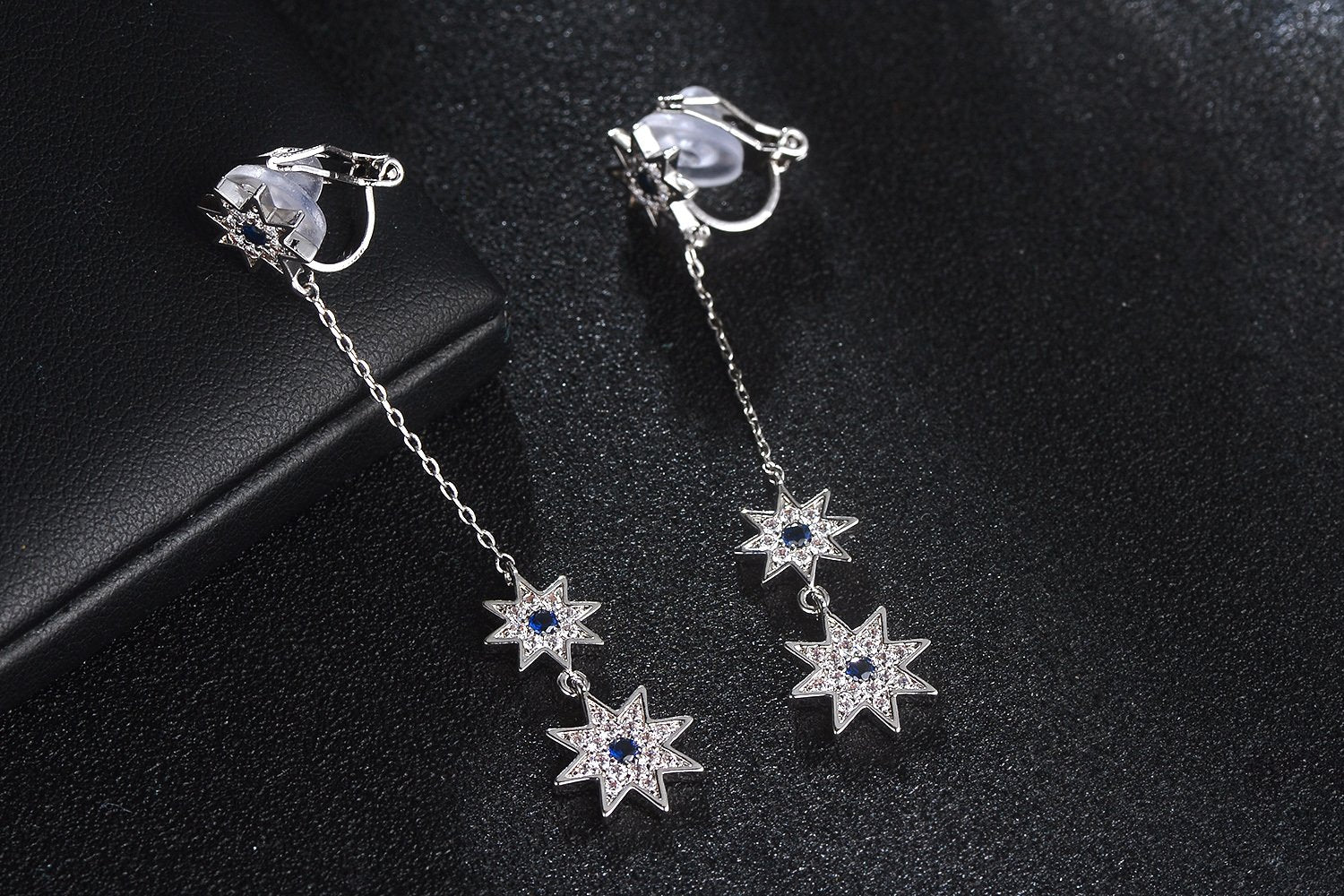 Long stream Su star star blue diamond earrings no ear hole female painless European and American parcel mail - dianjiang-