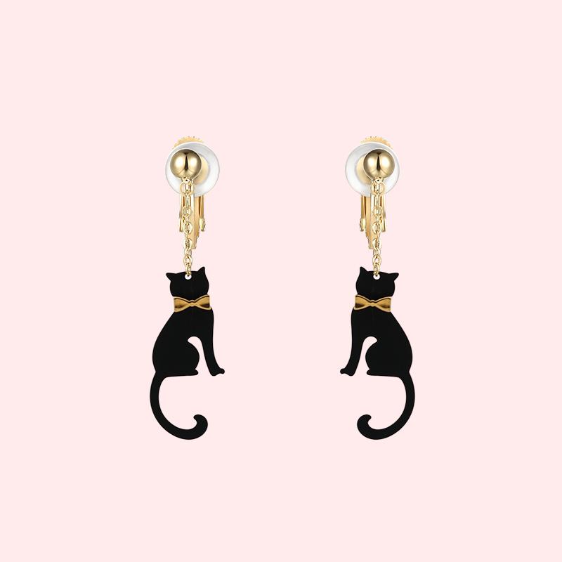 Personality Design Japan orders Mystery black cat elf earrings earless clip girl cute - dianjiang-