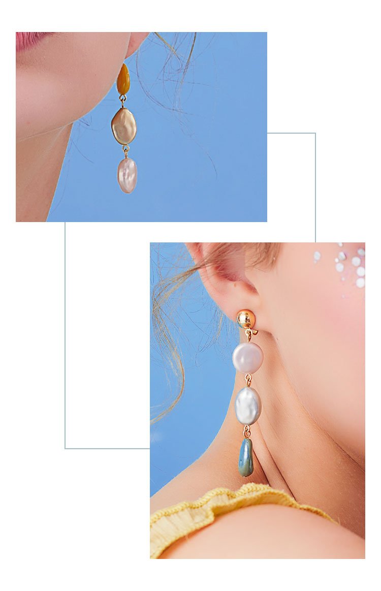 Spring Morandi New Color Light texture asymmetric stitching irregular long ear nails earless hole ear clip female - dianjiang-