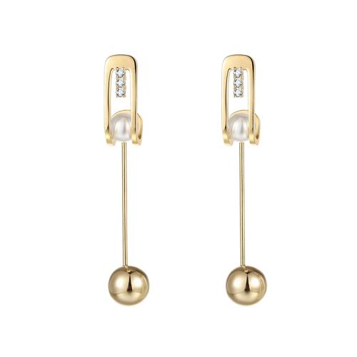 Elegant new movable metal ball pearl long female Korean personality simple earrings ear clip no ear hole female - dianjiang-