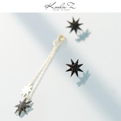 冷淡系不对称设计黑色星芒锆石流苏耳钉耳环无痛无耳洞耳夹日常 - dianjiang-