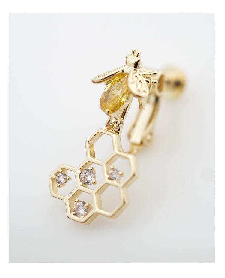 The design feeling is fresh and lovely honeybee honeycomb earrings without earhole earclip female - dianjiang-