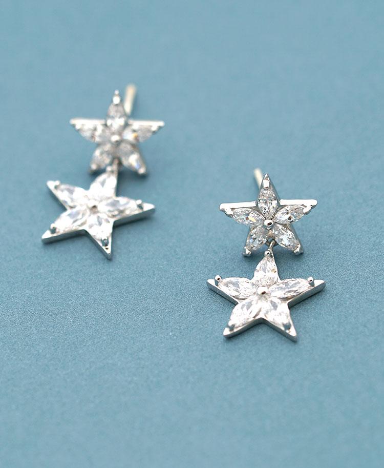 Simple choice 5A Zirconium splice star pentagram earring earrings ear clip no ear cavity female temperament Korea - dianjiang-