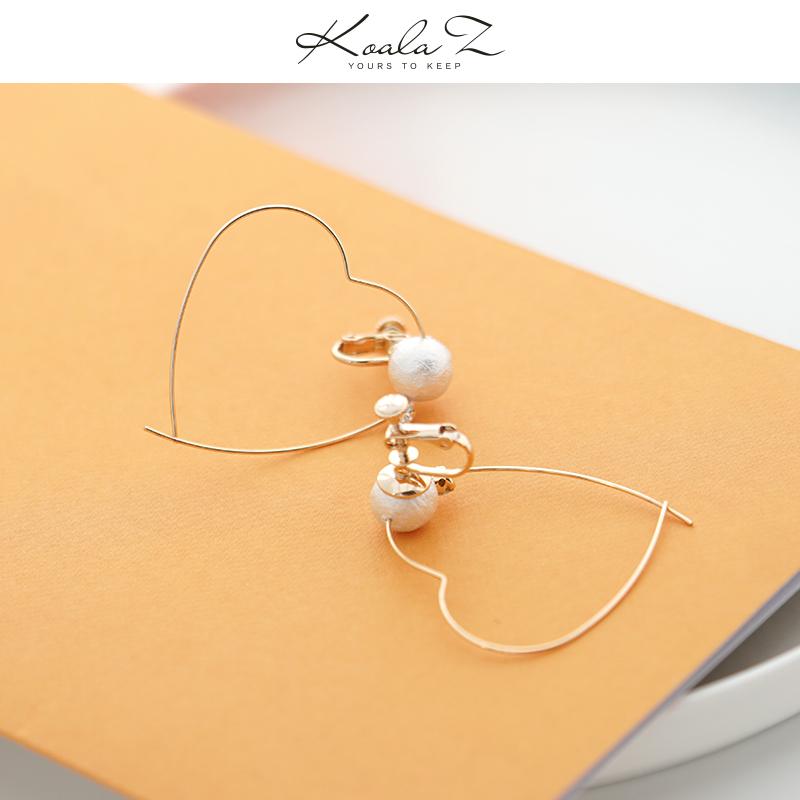 Japanese order sweet love type metal coil cotton pearl inlaid Zircon Earrings painless ear hole free clip - dianjiang-