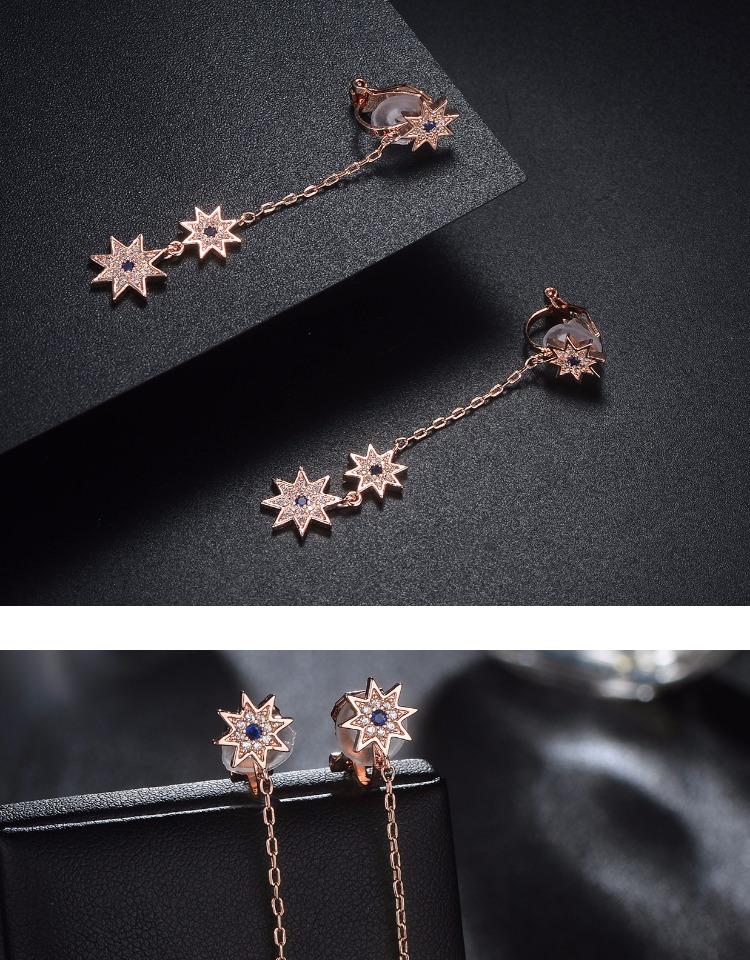 Long stream Su star star blue diamond earrings no ear hole female painless European and American parcel mail - dianjiang-