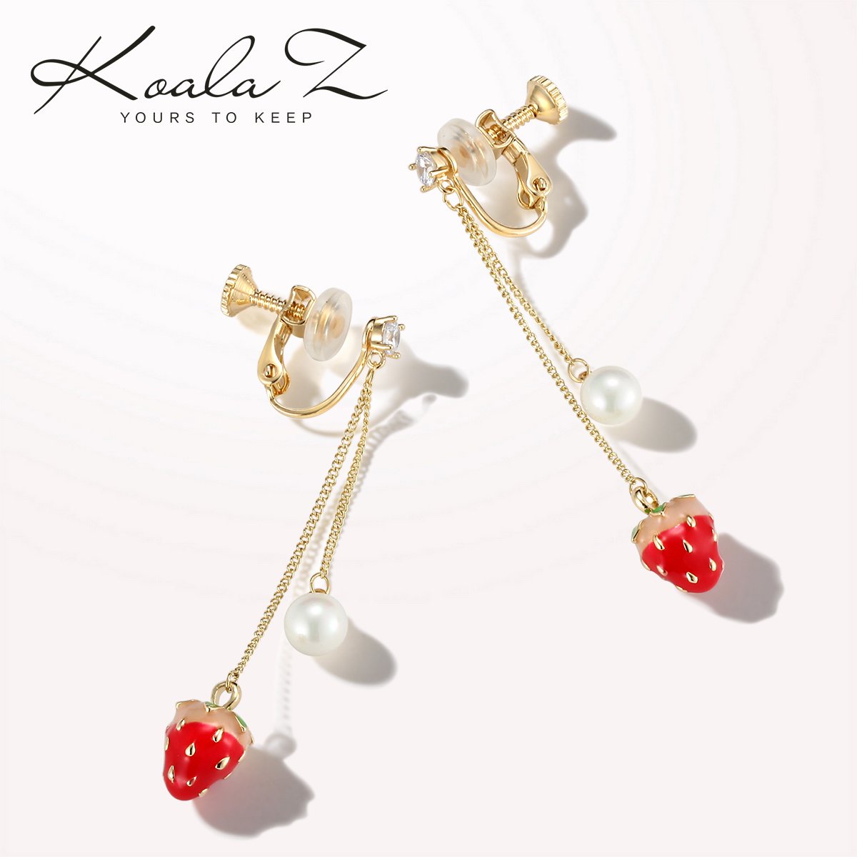 Small fresh cute strawberry long pearl temperament Korean earrings earless hole female painless Japanese spiral - dianjiang-