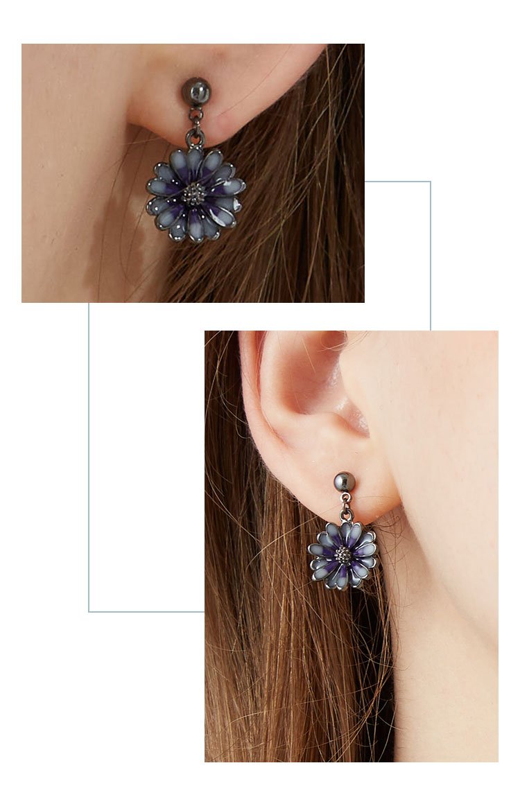 Simple and soft black daisy flower earring earring earring clip without ear hole female Korean temperament celebrities Joker fresh - dianjiang-