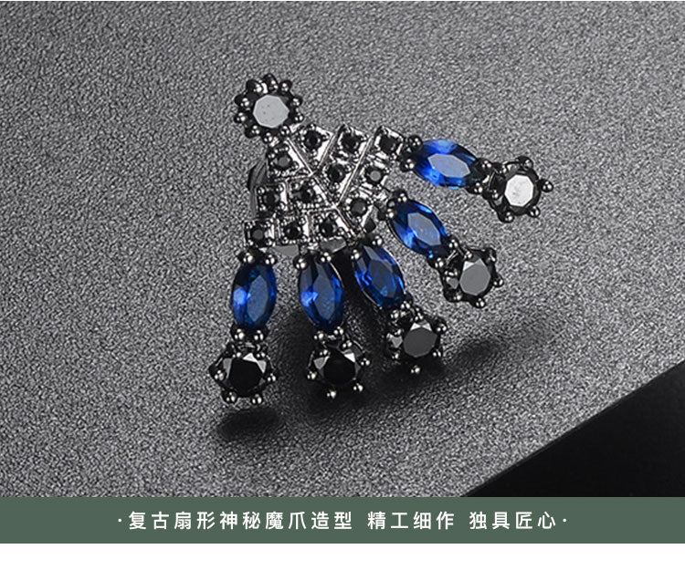 Baroque Joker Black Fan Mysterious Beauty Fan Earrings No Earholes Earrings Female Painless - dianjiang-