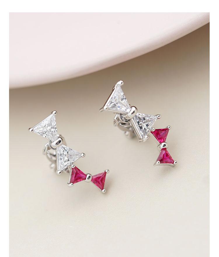 Vigorous aging, thin, delicate, red splicing, bow earrings, ear clip, no ear hole, Korean Japanese girl heart - dianjiang-