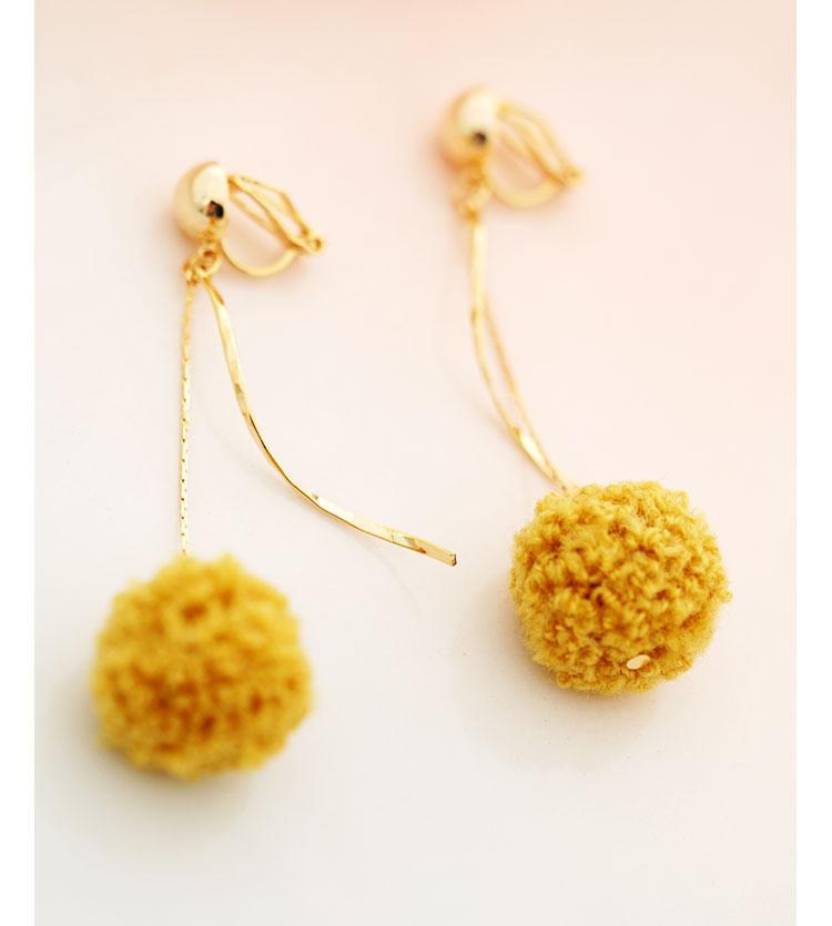 Gently ginger-colored hairball pendant earrings no ear socket clip girl - dianjiang-