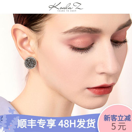 Light titanium gray metal disc encrusted earring earring without ear hole earring female Joker earrings European and American exaggerated minimalist design - dianjiang-