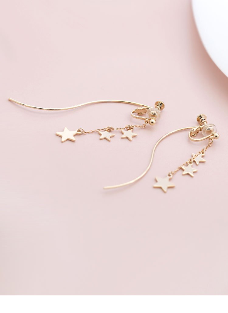 Koala pig super immortal cold wind Long Star curve S-shaped front and back earrings without ear holes female show thin Japanese - dianjiang-