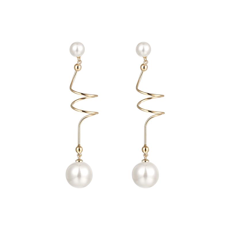 Design sense of minimalist cold wind wind wind large pearl long earring earrings without ear holes female European and American exaggeration - dianjiang-