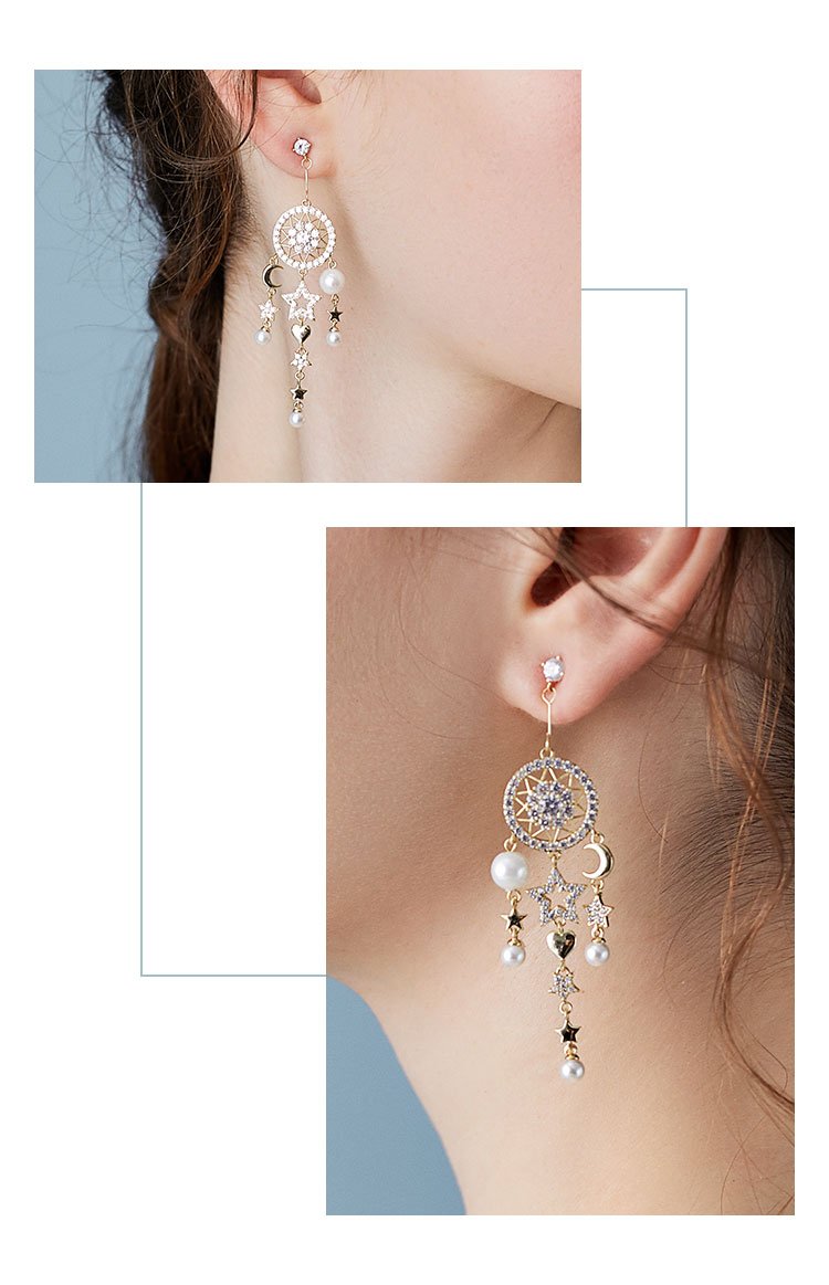 Star jewelry!  Heavy industry design long tassel stars moon dream catcher earring earring earring female - dianjiang-